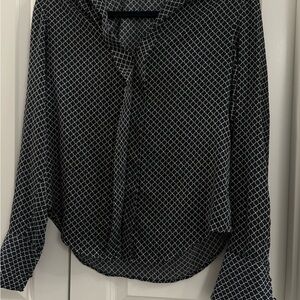 Ann Taylor Navy and WhiteGeometric Blouse